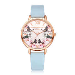Fashion Watches Women Plant Pattern Dial Ladies Simple Quartz Wristwatch Casual Clock Leather High Quality Zegarki Damskie@50