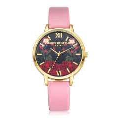 Women Watches  Delicate Plant Pattern Scale Disc Ladies Quartz Wristwatch Simple Leather Strap Clock Dress Gift Reloj Mujer@50