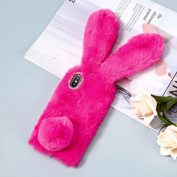 TIKIITAKA Plush Warm Phone Case for iPhone XS Max XR X Case 3D Rabbit Ears Furry fluffy Fur Cover for iPhone 6 6S 7 8 Plus Cases