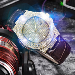 Men Wrist Watch Quartz Analog Date Leather Band Full Crystal Steady Gift Watch Man Watches Mens 2019 relogios masculinos