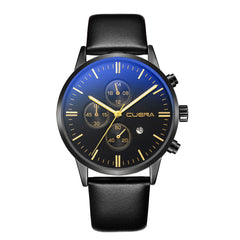 DISU Men Watches Faux Leather Blue Ray Glass Quartz Analog watch mens wrist watches day date relogios masculino