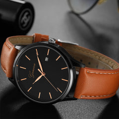 DISU Men Women Wrist Watch Sport Leather Band Quartz Analog watches men wrist watches day date relogios masculino
