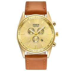 XINEW Man Watch Leather Band Sports Date Analog Alloy Military Quartz Watches Mens 2019 Men Wristwatch Clock erkek kol saati