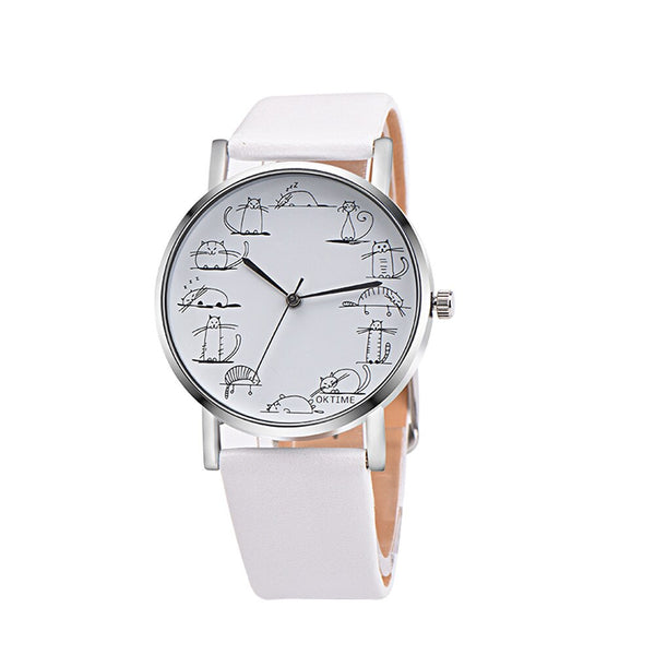 Beautiful Fashion Creative Cartoon Watch Ladies Cute Cat Quartz Wristwatch Selling Fashion Watches High Quality Reloj Mujer@50
