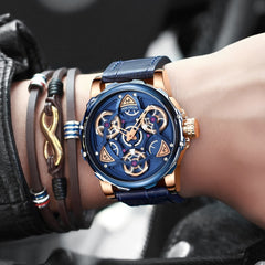 MINIFOCUS 3D Hollow Creative Watch Men Rotating Wheel Design Sports Watches Mens 2019 Luxury Brand Leather Watch Military Quartz