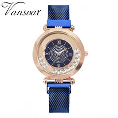 Hot Sale  Women Watche  Rhinestone Dial Ladies Quartz Wristwatch Mesh Magnetic Buckle Strap Luxury Clock Gift Montre Femme@50