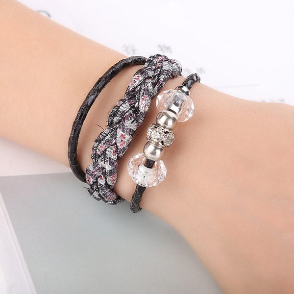 Hot Selling Leather Bracelet Woman High Quality Beading Handmade Rope Wrap Fashion Bracelets Bangles Gift  Brazalete Mujer@50