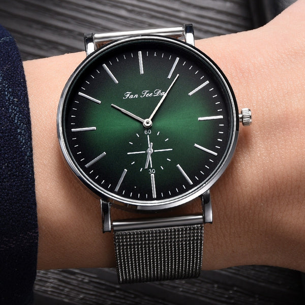 FanTeeDa Men Wristwatch Fashion Luxury Mesh Belt Double Eye Dial Analog Quartz Watch Man Watches Mens 2019 relojes para hombre
