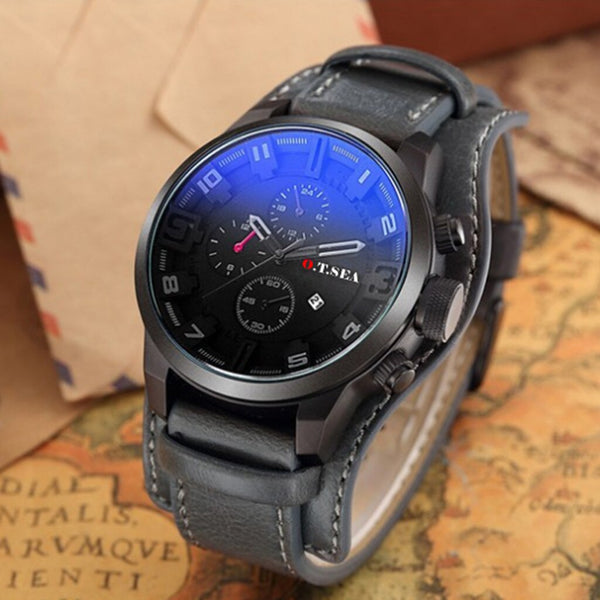 Men's Watch Fashion Three Eyes Calendar Leather Strap Quartz Watch Man Reloj Hombre 2019 Men Wristwatch Clock relogio masculino