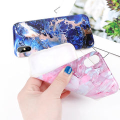 Marble Texture Rock Stone phone Case For iphone X 6 6S 7 8 Plus Colorful Art Blue Pattern Soft IMD Cover Cases Shell