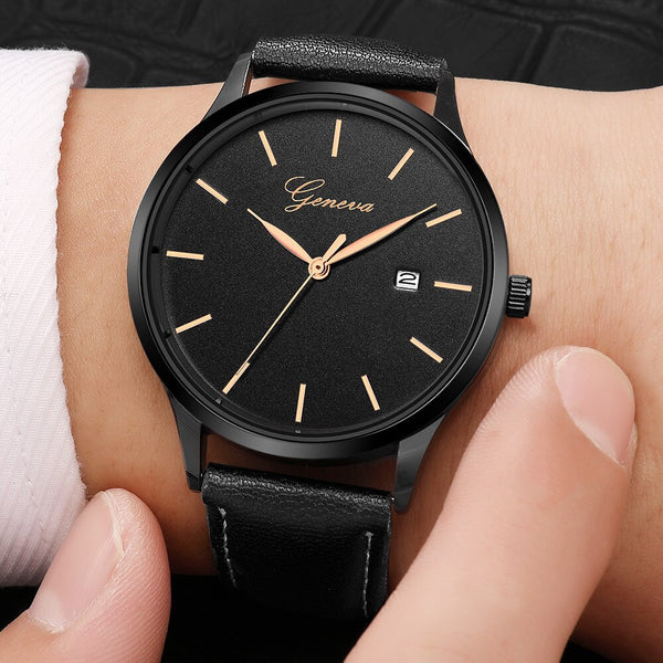 DISU Men Women Wrist Watch Sport Leather Band Quartz Analog watches men wrist watches day date relogios masculino