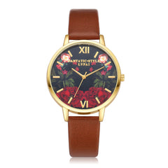 Women Watches  Delicate Plant Pattern Scale Disc Ladies Quartz Wristwatch Simple Leather Strap Clock Dress Gift Reloj Mujer@50