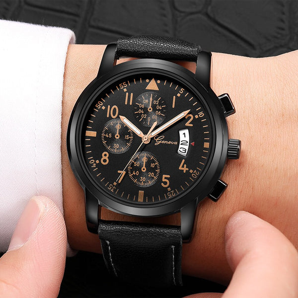Men's Watch Fashion Luxury Leather Band Date Analog Quartz Diamond Watch Man new arrival in men wrist watches relogio masculino