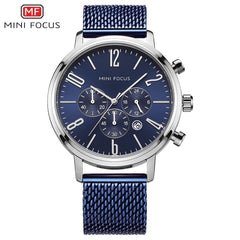 MINI FOCUS Fashion Sport Watches For Men Watch Waterproof Silver Stainless Steel Men's Wrist Watches Quartz Watches Luxury Brand