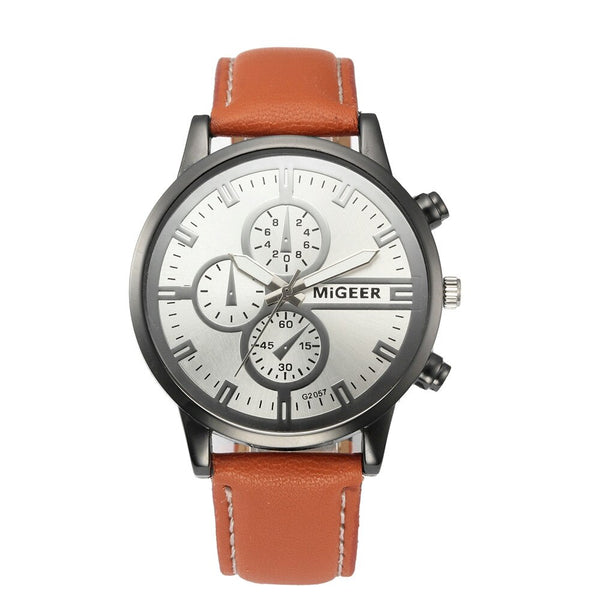 DISU Men Wrist Watch Classic Leather Strap Quartz Casual wristwatch mens big dial watches for men mens watches