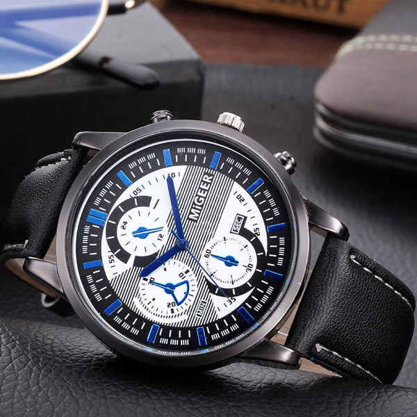 DISU Men Wrist Watch Design Leather Retro Design Leather Band Analog Alloy Quartz watch man watches mens 2019 relogios masculino