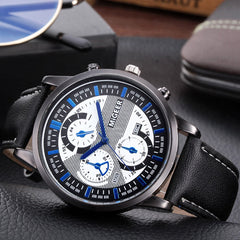 DISU Men Wrist Watch Design Leather Retro Design Leather Band Analog Alloy Quartz watch man watches mens 2019 relogios masculino