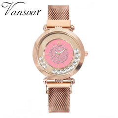 Hot Sale  Women Watche  Rhinestone Dial Ladies Quartz Wristwatch Mesh Magnetic Buckle Strap Luxury Clock Gift Montre Femme@50
