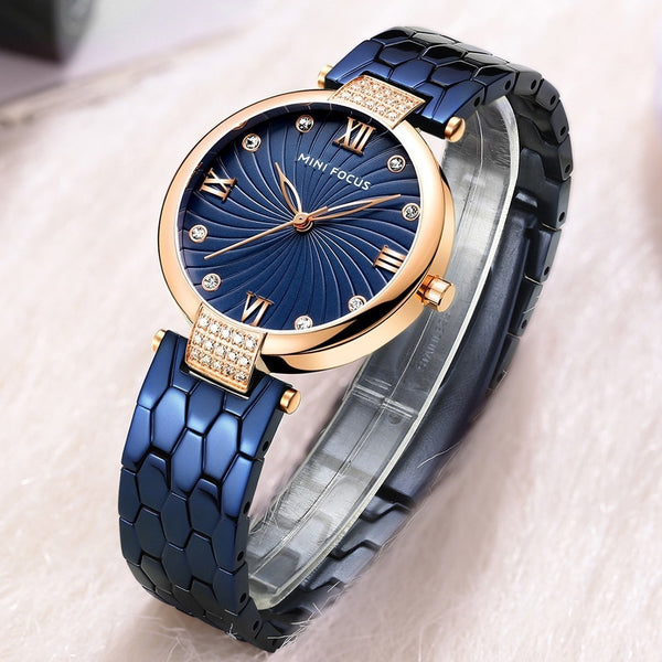 MINIFOCUS Snake Skin Texture Stainless Steel Watch Bands Fashion Designer Brand Luxury Women Watches Quartz Gold Women's Watch
