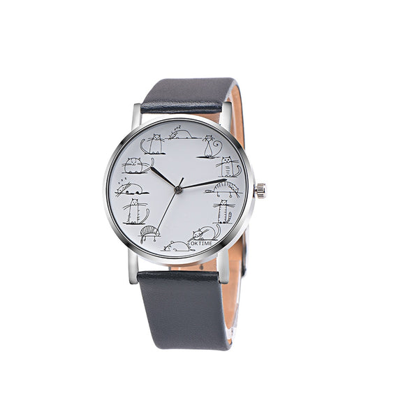 Man Watch Retro Design Lovely Cartoon Cat Leather Band Analog Alloy Quartz Montre Homme 2019 Men Wristwatch Clock orologio uomo