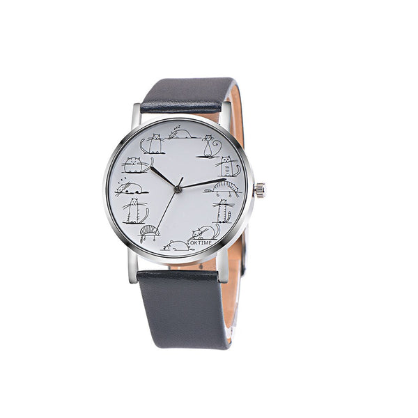 Man Watch Retro Design Lovely Cartoon Cat Leather Band Analog Alloy Quartz Montre Homme 2019 Men Wristwatch Clock orologio uomo