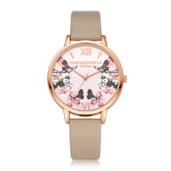 Fashion Watches Women Plant Pattern Dial Ladies Simple Quartz Wristwatch Casual Clock Leather High Quality Zegarki Damskie@50