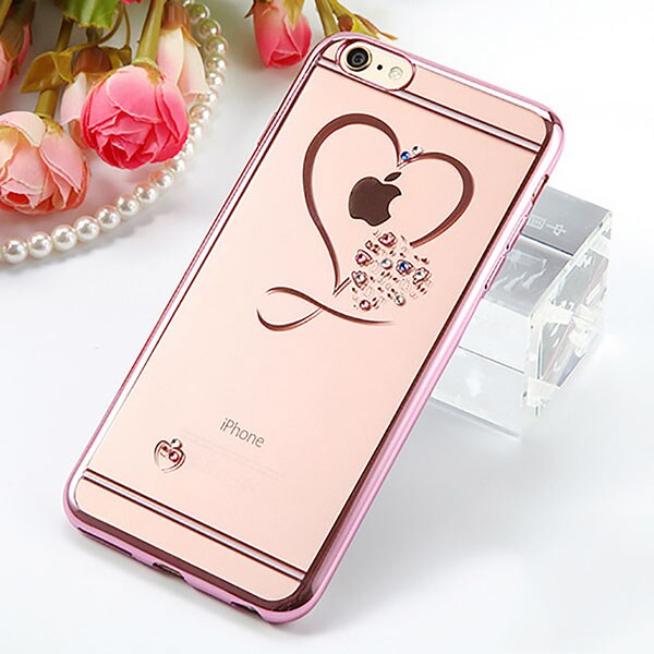 TIKITAKA Bling Crystal Heart Phone Cases For iphone 7 6 6S Plus Case thin Clear Soft TPU Rose Gold Plating Glitter Diamond Cover