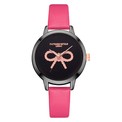Hot Women's Watches Pink Bow Pattern Disc Ladies Quartz Movement Wristwatch Business Leather Strap  Clock Zegarki Damskie@50