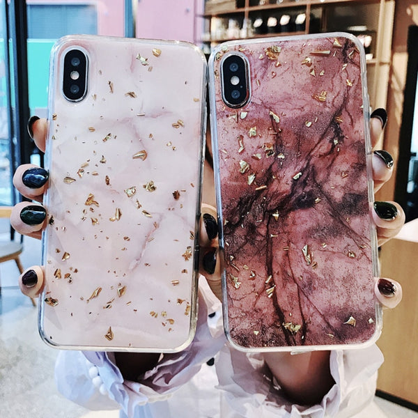 Gold Foil Bling Marble Phone Case For iPhone X Soft TPU Cover For iPhone 7 8 6 6s Plus Shining Glitter Case Coque Funda
