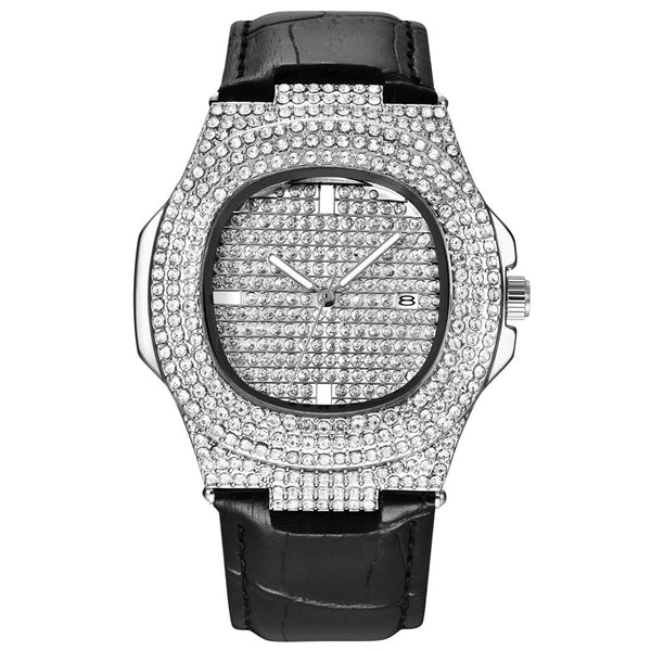 Men Wrist Watch Quartz Analog Date Leather Band Full Crystal Steady Gift Watch Man Watches Mens 2019 relogios masculinos