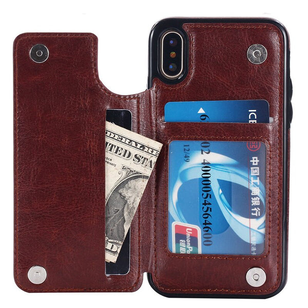 Retro PU Leather Case For iPhone X 6 6s 7 8 Plus XS 5S SE Multi Card Holders Phone Cases For iPhone XS Max XR 10 Cover