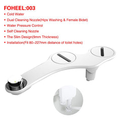 FOHEEL Non-Electric Toilet Seat Bidet Hot Cold Water Bathroom Muslim Shattaf Washing Bidet Sprayer Self-Cleaning Nozzle