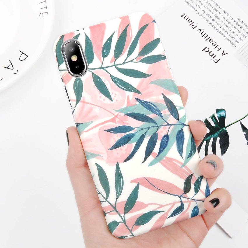 Ultra Thin Leaf Case For iPhone 8 7 6 6S Plus 5 s SE Fitted Cases Green Leaves Phone Cases Hard PC Cover For iphone X Shell Capa