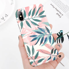 Ultra Thin Leaf Case For iPhone 8 7 6 6S Plus 5 s SE Fitted Cases Green Leaves Phone Cases Hard PC Cover For iphone X Shell Capa