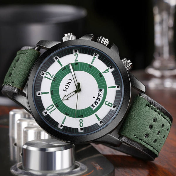 SOKI Men's Watches Fashion Big Dial Calendar Scrub Belt Military Watch Mens relojes hombre 2019 relogios masculinos