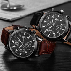 DISU Men Wrist Watch Luxury Stainless Steel Quartz Military Sport Leather Band Dial watch man watches mens 2019 men wristwatch
