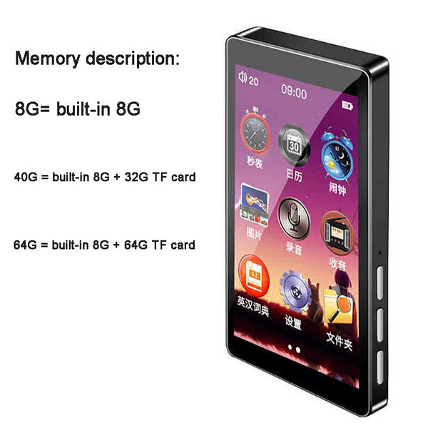 ruizu d20 Metal MP4 Player Built-in Speakers 3.0 Inch Touch screen Ultra thin 8GB MP3 Music Player Video playback with FM E-book