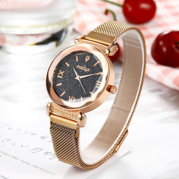 New Classic  Women's Watches  Starry Sky Ladies Quartz Wristwatch Simple Magnetic Buckle Belt Clock Luxury Relogio Feminino@50