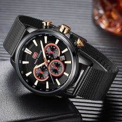 MINI FOCUS Black Watch Men Sports Watches Stainless Steel Luminous Chronograph Mens Watches Top Brand Luxury Waterproof Quartz