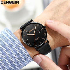 DISU Men Watch Luxury Quartz Sport Military Stainless Steel Dial Leather Band watch mens watches mens 2019 clock men