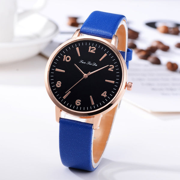 Best Selling Women Watches Black Scale Dial Ladies Simple Quartz Wristwatch Many colours Leather Strap Clock  Zegarki Damski @50