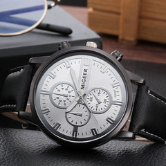 DISU Men Wrist Watch Classic Leather Strap Quartz Casual wristwatch mens big dial watches for men mens watches