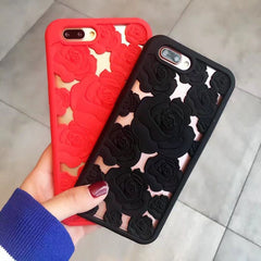 Fashion 3D Rose Hollow Phone Cases For iPhone X 8 7 6 6S Plus Case Elegant Roses Flower Soft Silicone TPU Back Cover Shell Coque