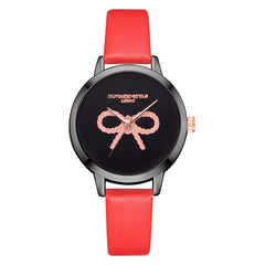 Hot Women's Watches Pink Bow Pattern Disc Ladies Quartz Movement Wristwatch Business Leather Strap  Clock Zegarki Damskie@50