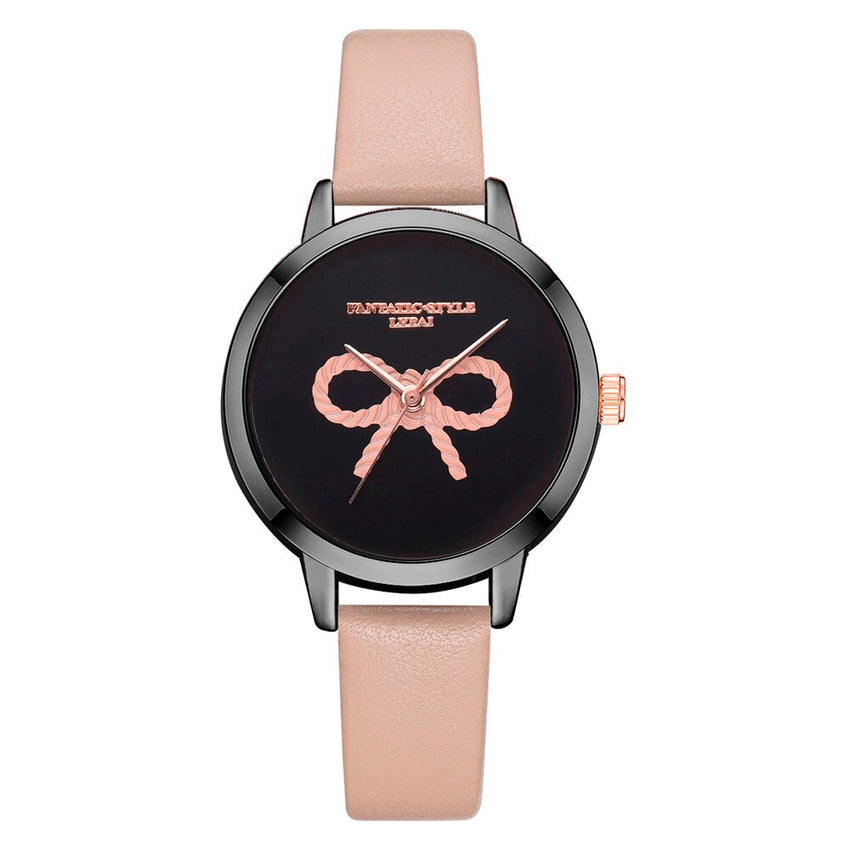Hot Women's Watches Pink Bow Pattern Disc Ladies Quartz Movement Wristwatch Business Leather Strap  Clock Zegarki Damskie@50
