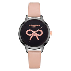 Hot Women's Watches Pink Bow Pattern Disc Ladies Quartz Movement Wristwatch Business Leather Strap  Clock Zegarki Damskie@50