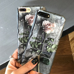 Retro Floral Flower Rose Phone Cases For iphone 8 7 6 6s Plus Fitted Cases 3D Relief Roses Soft TPU Full Protect Back Cover Capa