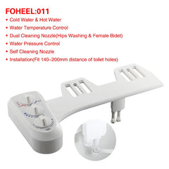 FOHEEL Non-Electric Toilet Seat Bidet Hot Cold Water Bathroom Muslim Shattaf Washing Bidet Sprayer Self-Cleaning Nozzle