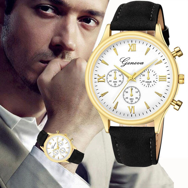 DISU Men Watches Luxury Faux Leather Blue Ray Glass Quartz Analog watch man unique watch for men relogios masculino