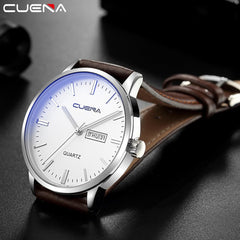 Mens Watch Luxury Faux Leather Blue Ray Glass Analog Calen Quartz Watch Watches Mens 2019 Men Wristwatch Clock relogio masculino